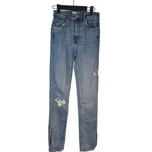 2/$30 ZARA Size 2 Womens Skinny Fit Blue Jeans With Distressed Details